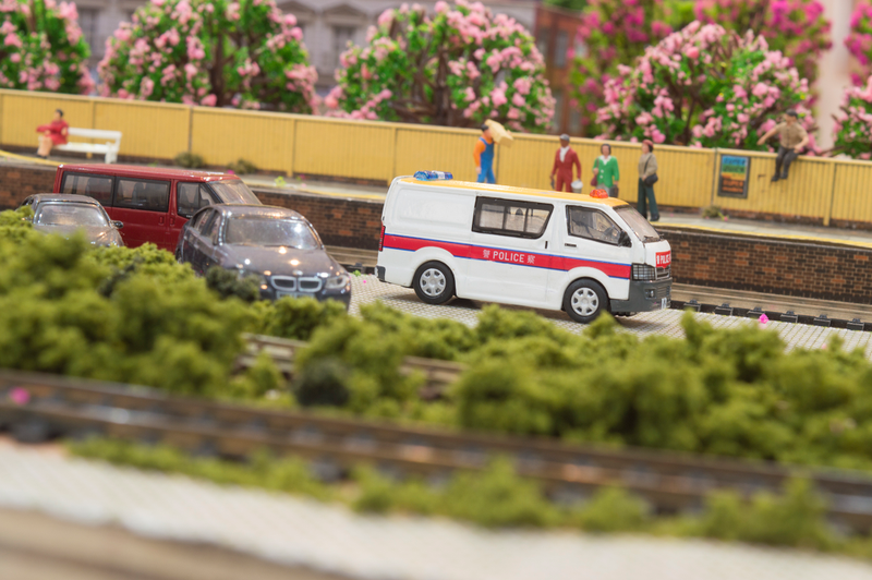Center stage was taken by this classic diorama, with a functional train track